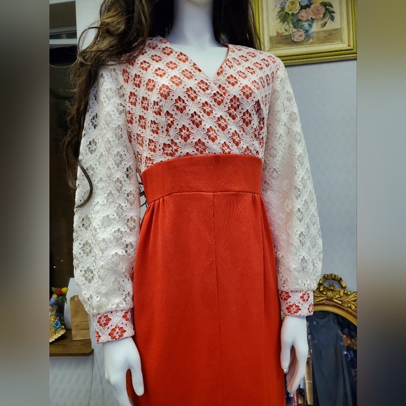 Late 60s Early 70s Cream Crochet Maxi Dress - Picture 6 of 11